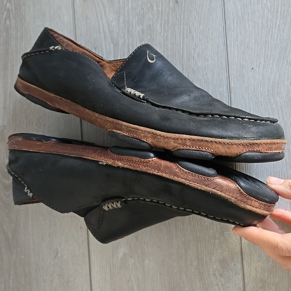 OluKai Men's Moloa Black Leather Loafers Slip On Shoes Sz 10 - Picture 10 of 12